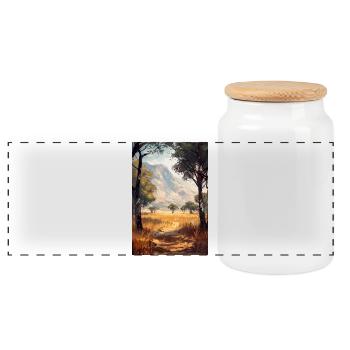 Savannah Landscape Illustration Poster - Panoramic Cookie Jar with Wooden Lid - white - Front