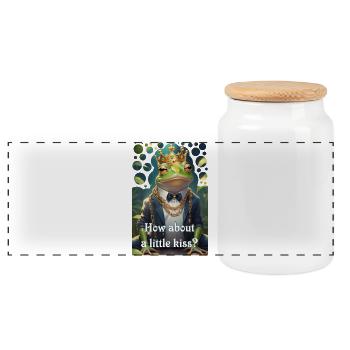 Frog King Prince Charming Kiss Frog Prince - Panoramic Cookie Jar with Wooden Lid - white - Front