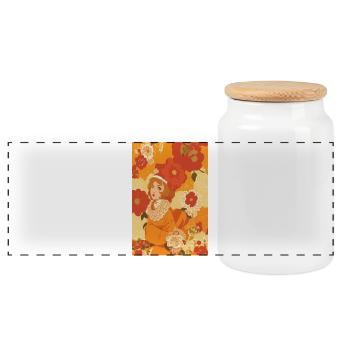 Vintage Flower Girl Design – Retro 70s 80s - Panoramic Cookie Jar with Wooden Lid - white - Front