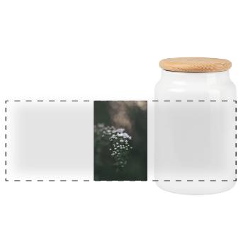 Delicate gypsophila in bokeh look - Panoramic Cookie Jar with Wooden Lid - white - Front