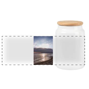 Sunset on the beach - Panoramic Cookie Jar with Wooden Lid - white - Front