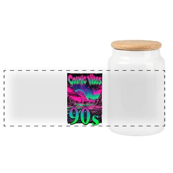 Cosmic Vibes 90s Retro Neon - Panoramic Cookie Jar with Wooden Lid - white - Front