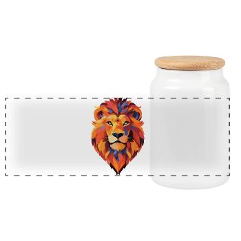 Colorful Lion Illustration - Panoramic Cookie Jar with Wooden Lid - white - Front