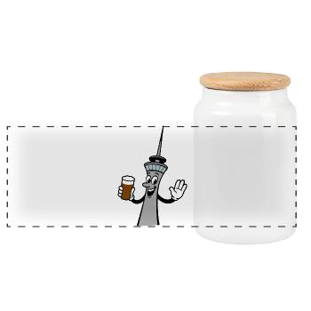 Fernseturm Dusseldorf - Panorama Keksdose mit Holzdeckel - Weiß - Vorne