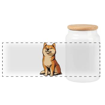 Shiba Inu - Panorama Keksdose mit Holzdeckel - Weiß - Vorne