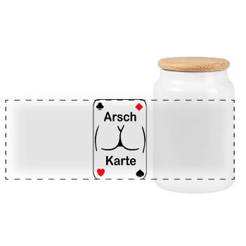 Arsch Karte Wortwitz Print - Panorama Keksdose mit Holzdeckel - Weiß - Vorne
