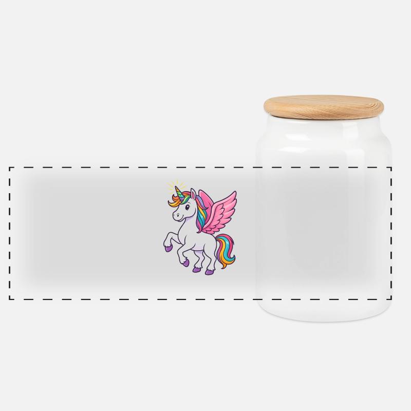 Majestätisches Einhorn mit Regenbogenmähne und pin - Panorama Keksdose mit Holzdeckel - Weiß