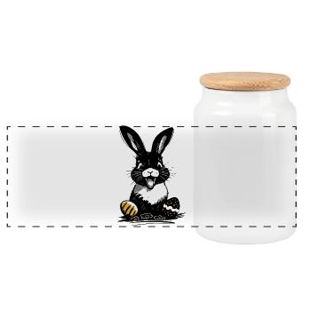 Fröhlicher Osterhase mit bunten Ostereiern - Panorama Keksdose mit Holzdeckel - Weiß - Vorne