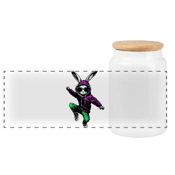Cooler Hase Osterhase im Jogger mit Sonnenbrille - Panorama Keksdose mit Holzdeckel - Weiß - Vorne