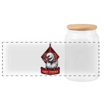 Punk Swan: The feathered rebel. - Panoramic Cookie Jar with Wooden Lid - white - Front