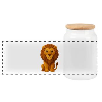Majestic Origami Lion - Panoramic Cookie Jar with Wooden Lid - white - Front