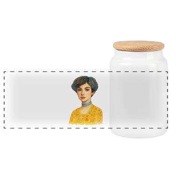 Golden elegance - Panoramic Cookie Jar with Wooden Lid - white - Front