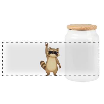 Retro Raccoon Rocker - Panoramic Cookie Jar with Wooden Lid - white - Front