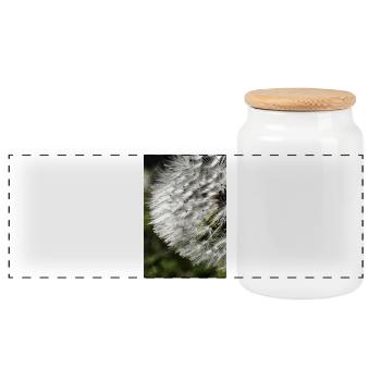 Löwenzahn Pusteblume Nahaufnahme Natur Fotografie - Panorama Keksdose mit Holzdeckel - Weiß - Vorne