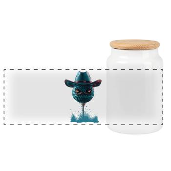 Les yeux de la jungle : la balle de golf de cow-boy - Boîte à biscuits avec couvercle en bois - blanc - Devant
