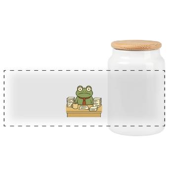 Business-Frosch - Panorama Keksdose mit Holzdeckel - Weiß - Vorne