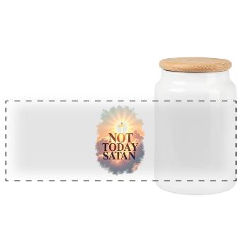 Not Today Satan - Panoramic Cookie Jar with Wooden Lid - white - Front