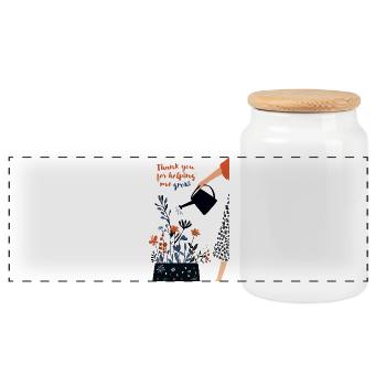 Thank You for Helping Me Grow Teacher Appreciation - Panoramic Cookie Jar with Wooden Lid - white - Front