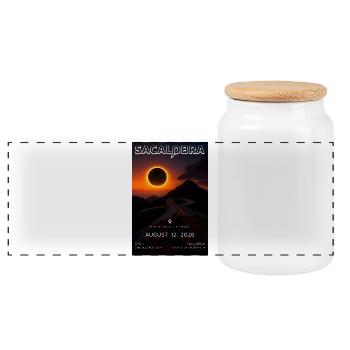 Sa Calobra 2026 Solar Eclipse - Panoramic Cookie Jar with Wooden Lid - white - Front