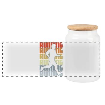 Vintage Running - Panoramic Cookie Jar with Wooden Lid - white - Front