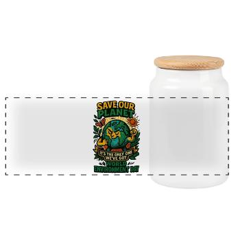 Earth Guardian World Environment Day - Panoramic Cookie Jar with Wooden Lid - white - Front
