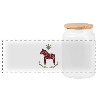 Dala Horse – Scandinavian Folk Art Design - Panoramic Cookie Jar with Wooden Lid - white - Front
