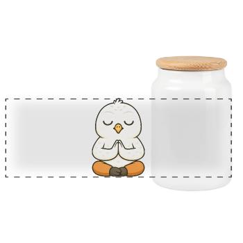 Cute Owl Yoga Meditation Relaxation Cartoon - Panoramic Cookie Jar with Wooden Lid - white - Front