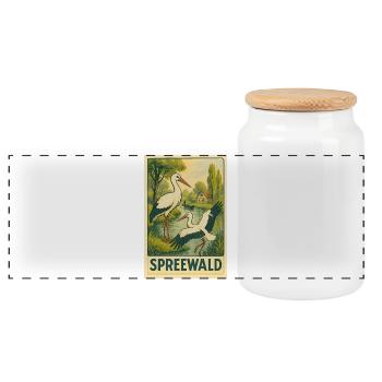 Spreewald Storch Vintage Poster - Panorama Keksdose mit Holzdeckel - Weiß - Vorne