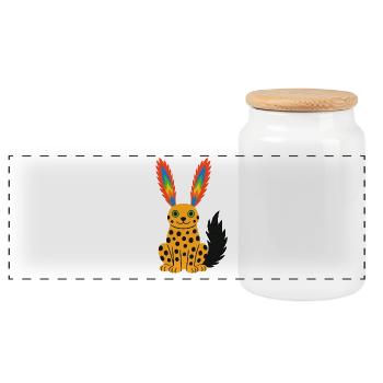Guépard exotique fantastique avec oreilles en plumes arc-en-ciel - Boîte à biscuits avec couvercle en bois - blanc - Devant