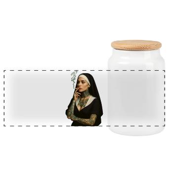 G' Nun - Panoramic Cookie Jar with Wooden Lid - white - Front