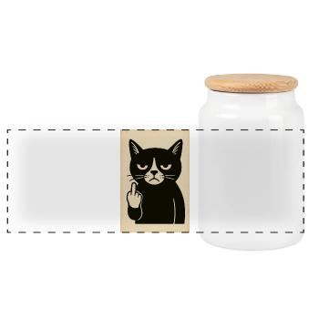 Grumpy Kitten - Panoramic Cookie Jar with Wooden Lid - white - Front