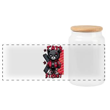 Tatty Street Katze Hoodie - Panorama Keksdose mit Holzdeckel - Weiß - Vorne