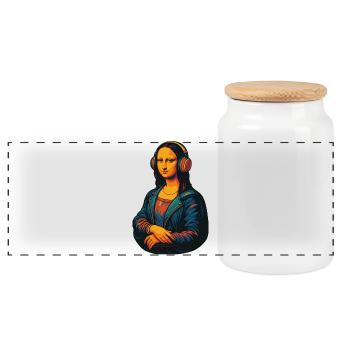 Die Mona Lisa (kaum) abgelenkt - Panorama Keksdose mit Holzdeckel - Weiß - Vorne