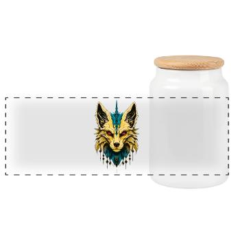 The mystical fox head, noble and mysterious. - Panoramic Cookie Jar with Wooden Lid - white - Front
