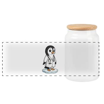 Soin pingouin en blouse de médecin - Boîte à biscuits avec couvercle en bois - blanc - Devant