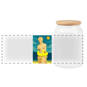 The Venus (at the beach) - Panoramic Cookie Jar with Wooden Lid - white - Front