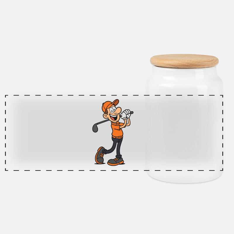 Cartoon Golfer - Männlich - Panorama Keksdose mit Holzdeckel - Weiß