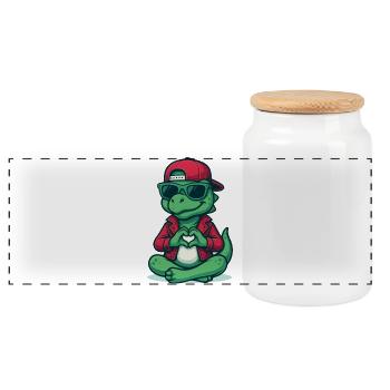 Dino Heart Vibes - Panoramic Cookie Jar with Wooden Lid - white - Front