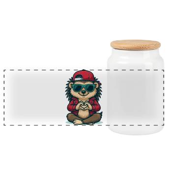 Hedgehog Heart Beat - Panoramic Cookie Jar with Wooden Lid - white - Front