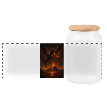 Feuerdrache über Vulkanlandschaft - Panorama Keksdose mit Holzdeckel - Weiß - Vorne