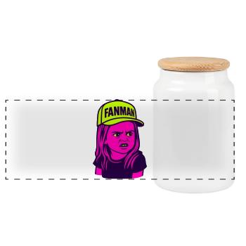 FANMAN Pop Art Girl with Cap - Panoramic Cookie Jar with Wooden Lid - white - Front