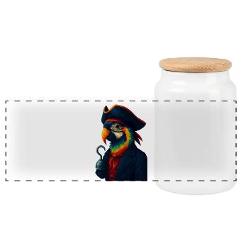 WPAP Stil Tiere - Papagei Pirat mit Piratenhut - Panorama Keksdose mit Holzdeckel - Weiß - Vorne