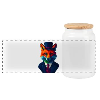 WPAP Stil Tiere - Fuchs eleganter Anzug Monokel - Panorama Keksdose mit Holzdeckel - Weiß - Vorne