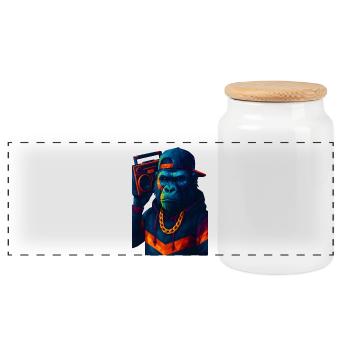 WPAP Stil Tiere - Gorilla Hip-Hop-Outfit Boombox - Panorama Keksdose mit Holzdeckel - Weiß - Vorne