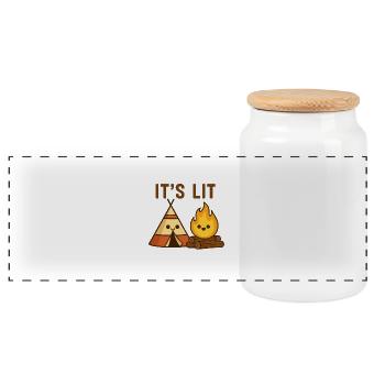 It’s Lit – Lagerfeuer mit Humor - Panorama Keksdose mit Holzdeckel - Weiß - Vorne