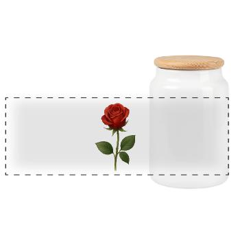Rote Rose Kunstmotiv Druck - Panorama Keksdose mit Holzdeckel - Weiß - Vorne