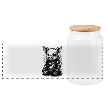 Cybernetic Piggy - Panoramic Cookie Jar with Wooden Lid - white - Front