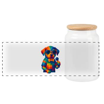 WPAP Polygon Stil Tiere - Hundewelpe Sonnenbrille - Panorama Keksdose mit Holzdeckel - Weiß - Vorne