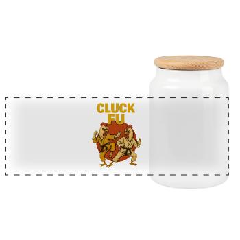 Cluck Fu – Poules Karatéka Drôles en Kimono - Boîte à biscuits avec couvercle en bois - blanc - Devant