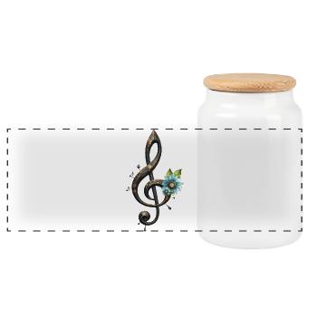 Mechanical clef and flowers to the rhythm of the clocks. - Panoramic Cookie Jar with Wooden Lid - white - Front